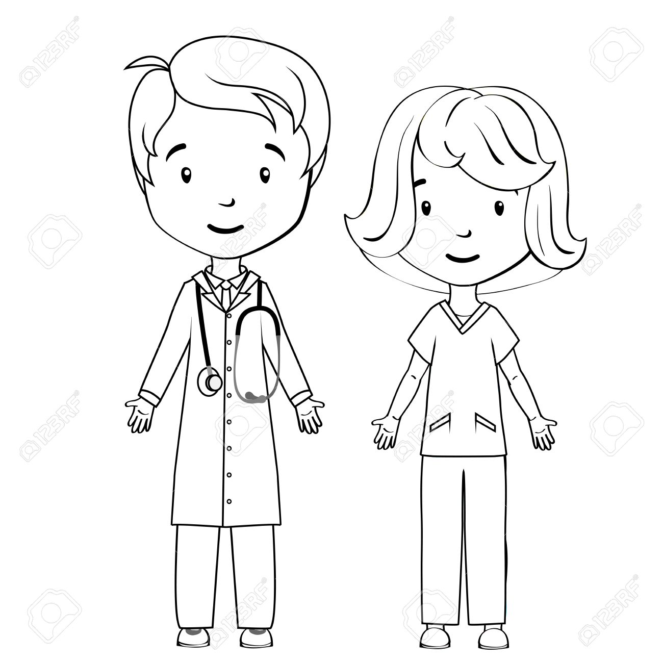 1300x1300 Coloring Book Cartoon Doctor And Nurse Royalty Free Cliparts