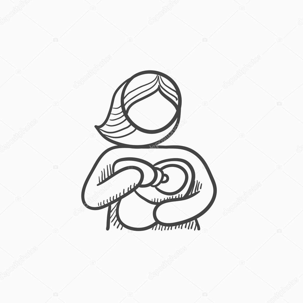 1024x1024 Woman Nursing Baby Sketch Icon. Stock Vector Rastudio