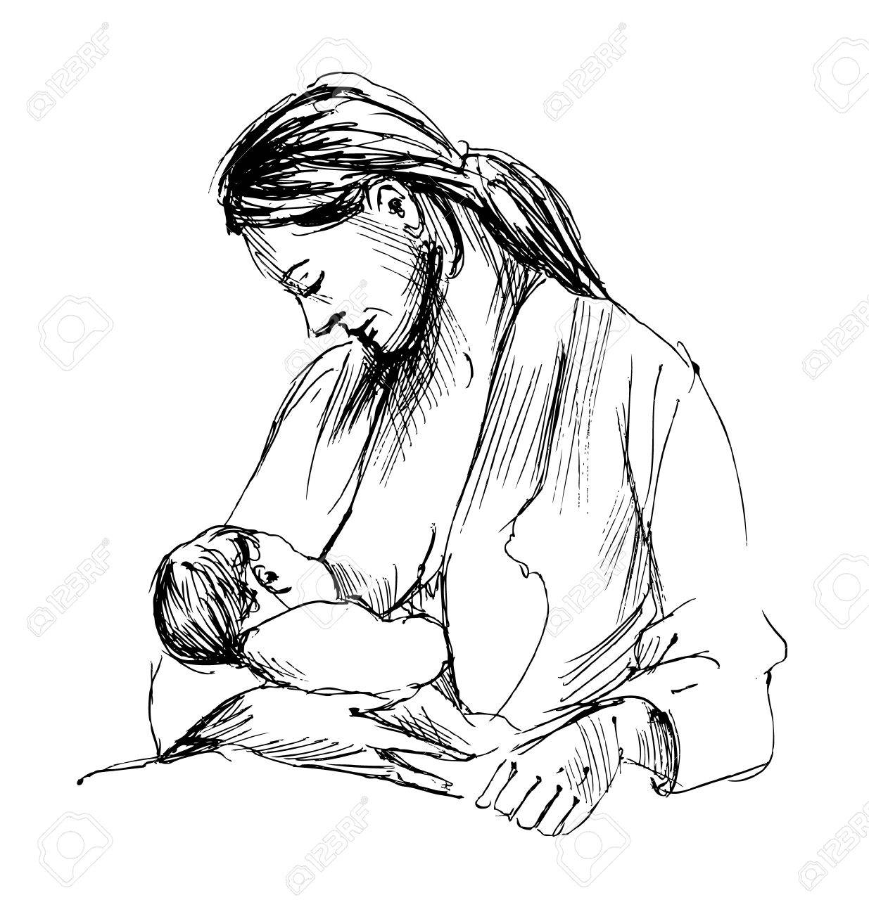 1235x1300 Hand Sketch Mother Nursing Baby Illustration Royalty Free Cliparts