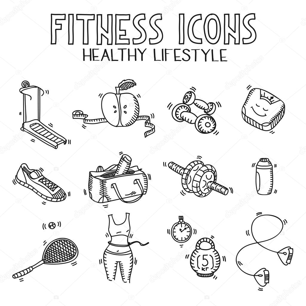 1024x1024 Hand Drawn Doodle Sketch Icons Set Fitness And Sport Concept