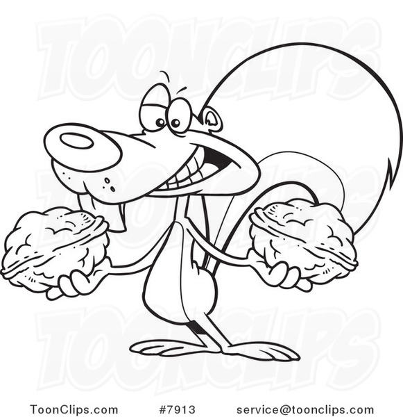 581x600 Cartoon Black And White Line Drawing Of A Squirrel Holding Two