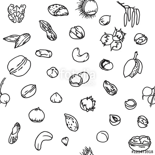 500x500 Doodle Seamless Pattern With Different Nuts Walnuts, Pistachios