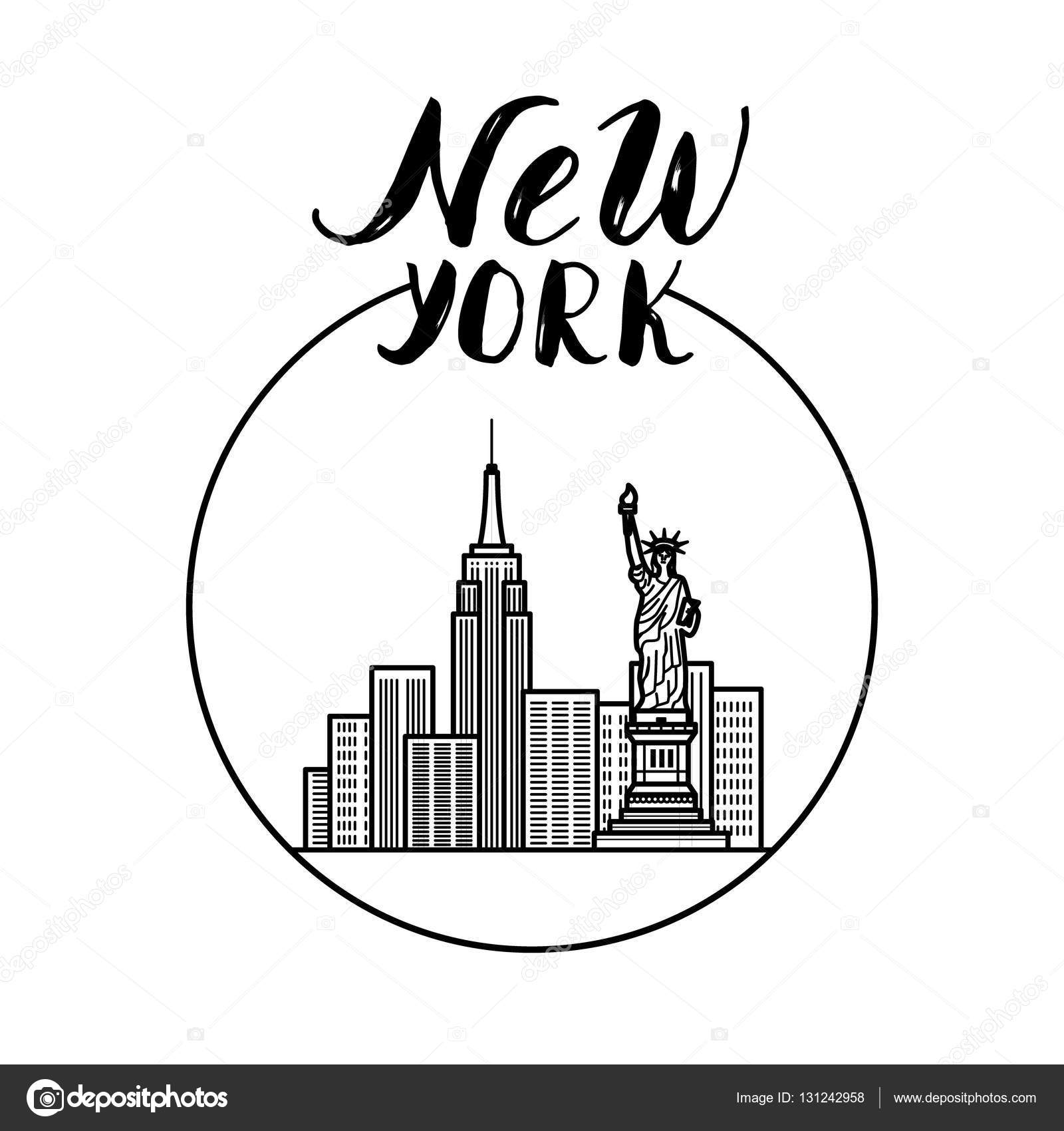 1600x1700 New York Illustration With Modern Calligraphy, City Buildings