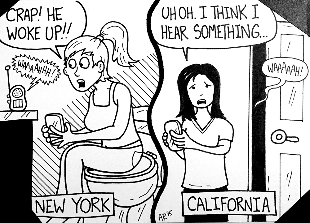 1000x721 Cartoon Of Two Friends With Babies Texting