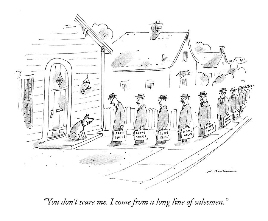 900x741 Dog Sitting On Stoop Facing An Unending Line Drawing By Michael Maslin