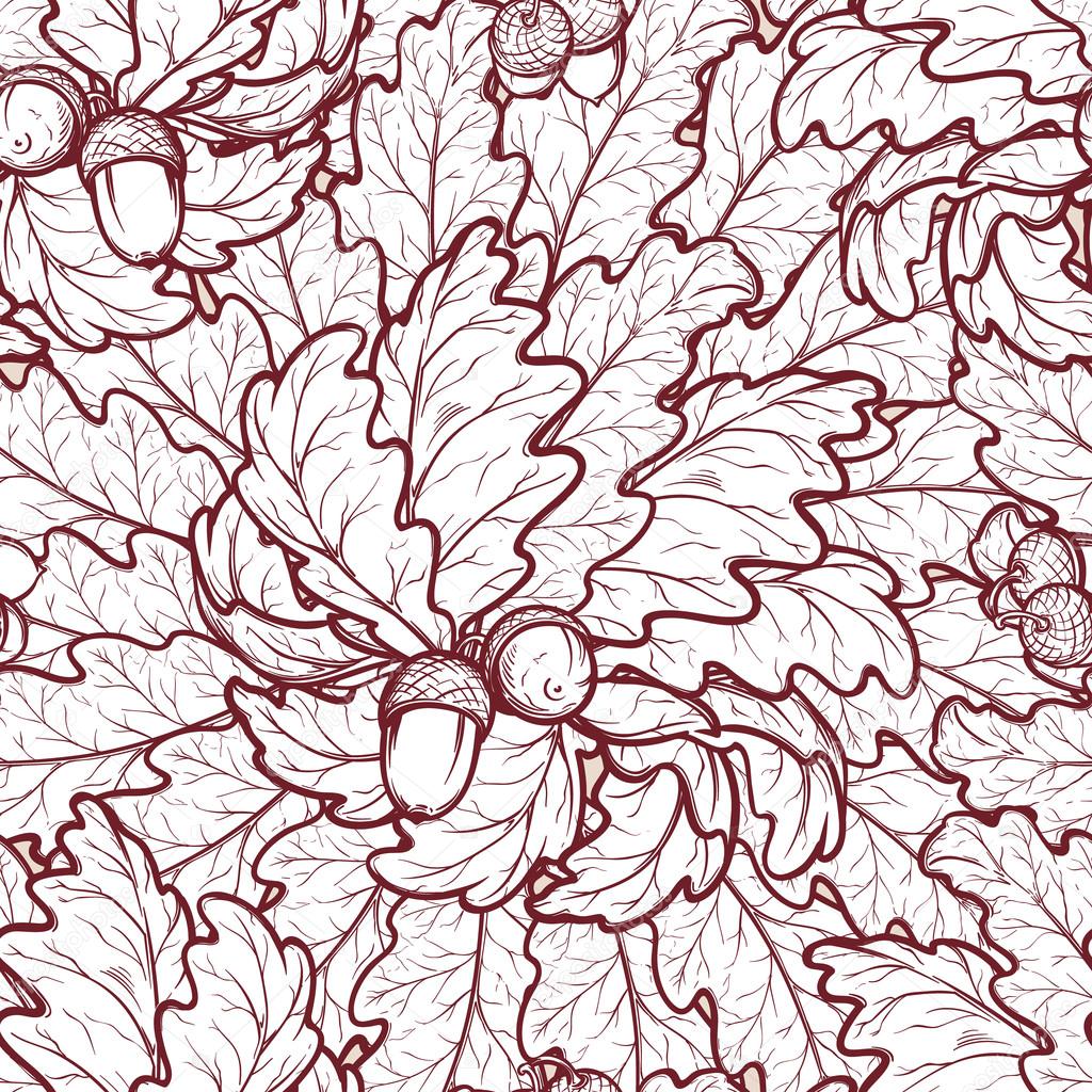 1024x1024 Autumn Oak Leaves And Acorns Seamless Pattern Stock Vector
