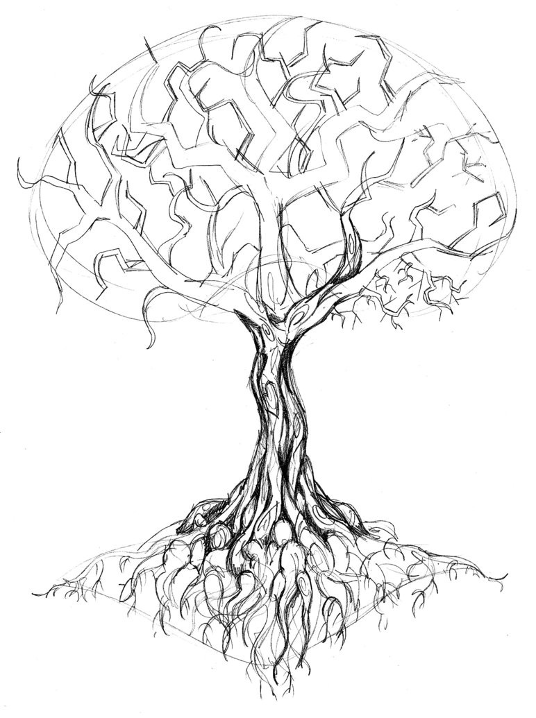 772x1035 Outline Oak Tree Tattoo Design