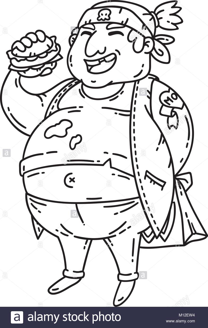 881x1390 Fat Man With Burger. Obese Character. Cartoon Vector Illustration