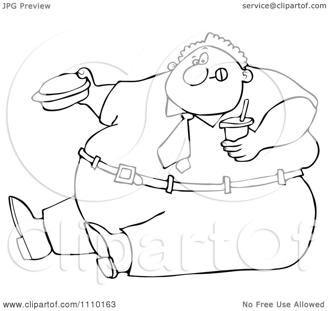 1080x1024 Clipart Outlined Cartoon Unhealthy Obese Man Eating A Hamburger