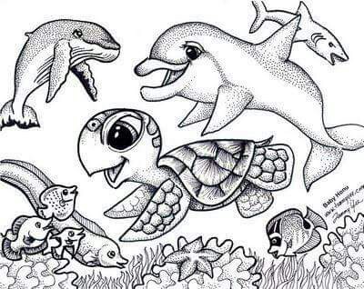 400x318 Sea Animals Adult Coloring Pages Adult Coloring