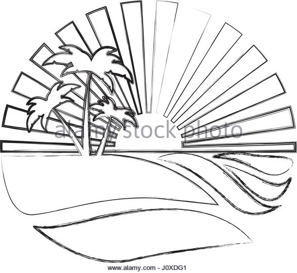 587x540 Monochrome Background Contour Sunset Beach Stock Photos