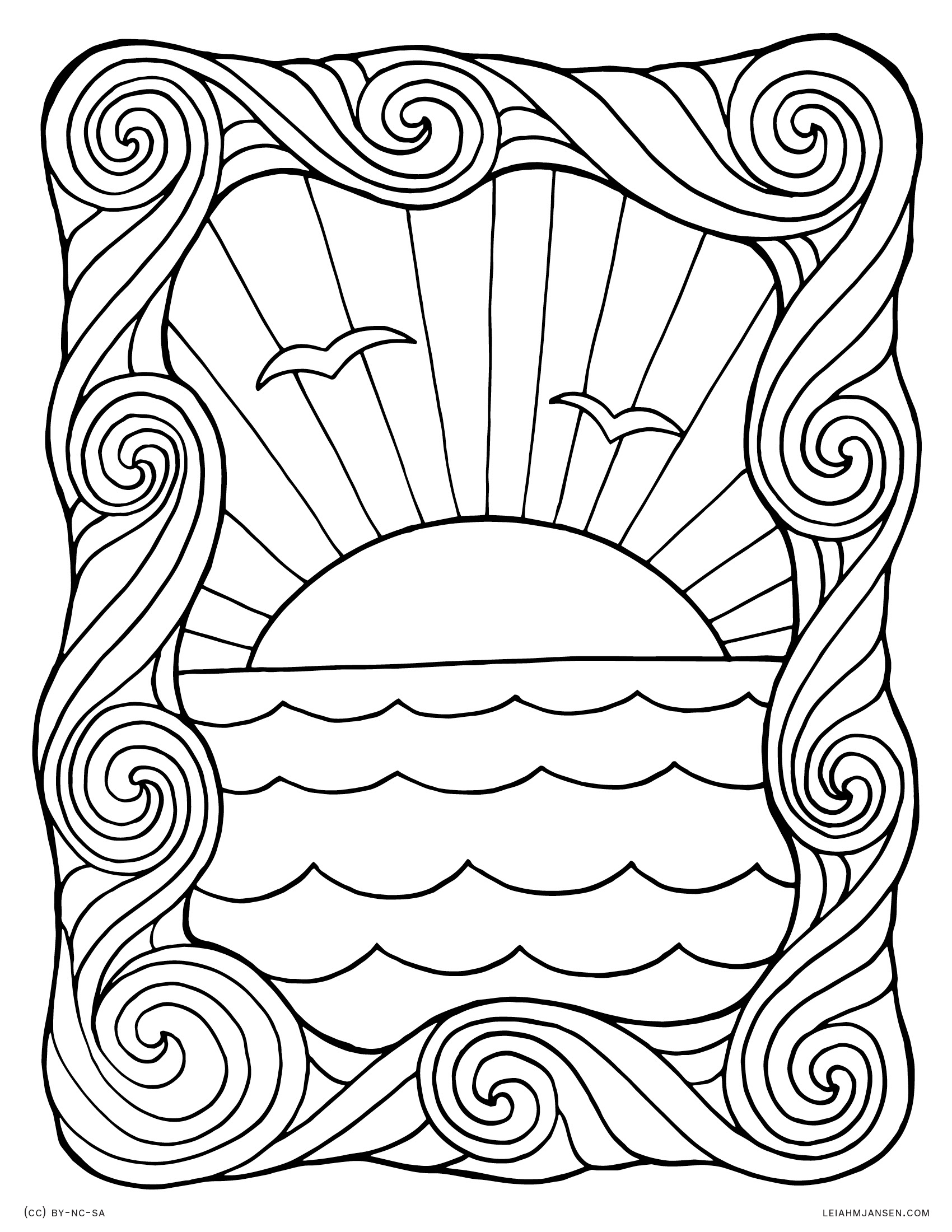 1700x2200 Ocean Sunset Coloring Pages