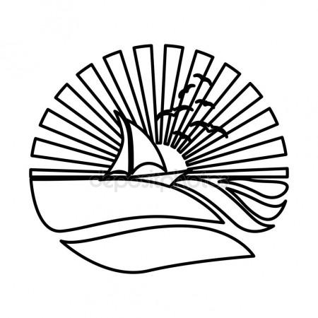 450x450 Silhouette Circular Background Sunset In The Ocean With Boat