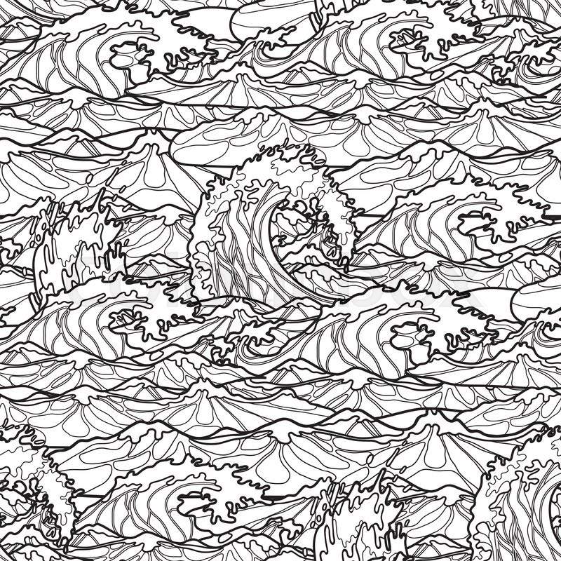 800x800 Ocean Storm Waves Seamless Pattern Drawn In Line Art Style