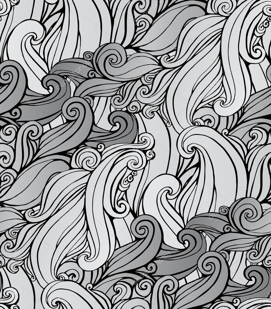 898x1023 Seamless Pattern With Black And White Spiral Curls. Stylized Ocean