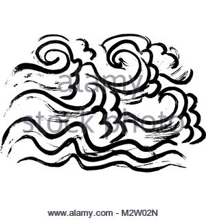 300x320 Ink Wavy Texture. Dry Brush Sea Pattern. Ocean Waves Painting
