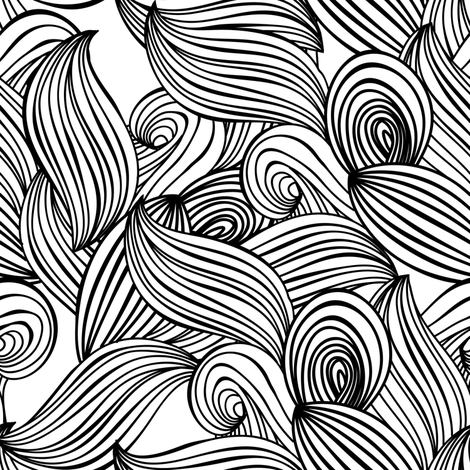 470x470 Lines, Waves, Sea, Ocean, Plants, Leaves, Scandinavian Pattern