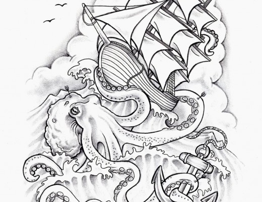 520x400 Collection Of Latest Octopus Sinking Ship Tattoo Design