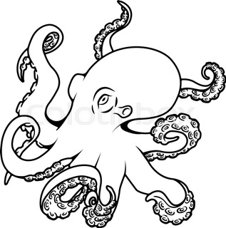 317x320 Vintage Sketch Of Angry And Dangerous Octopus On Helm Of Sailing