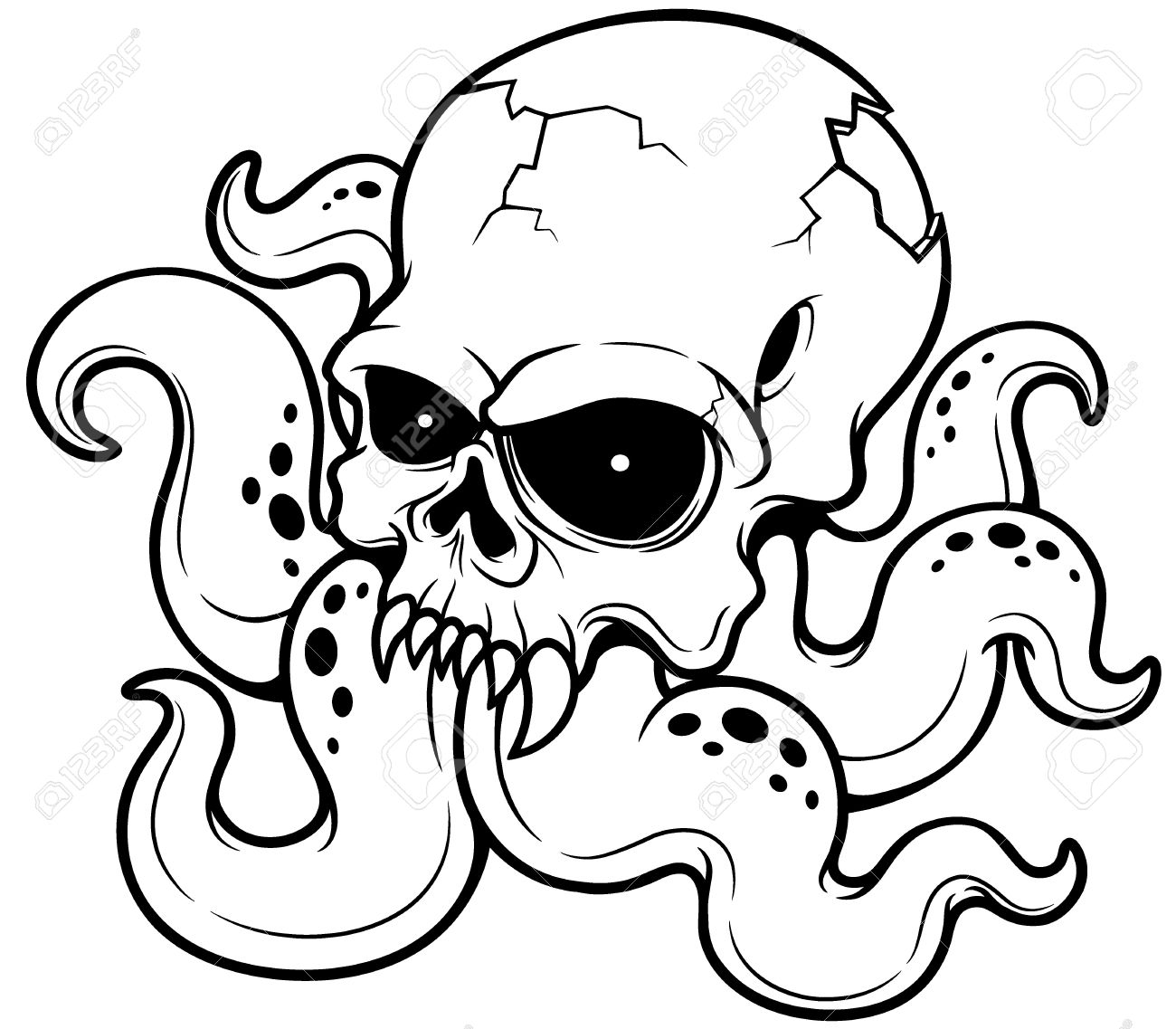 1300x1137 Illustration Of Cartoon Skull Octopus