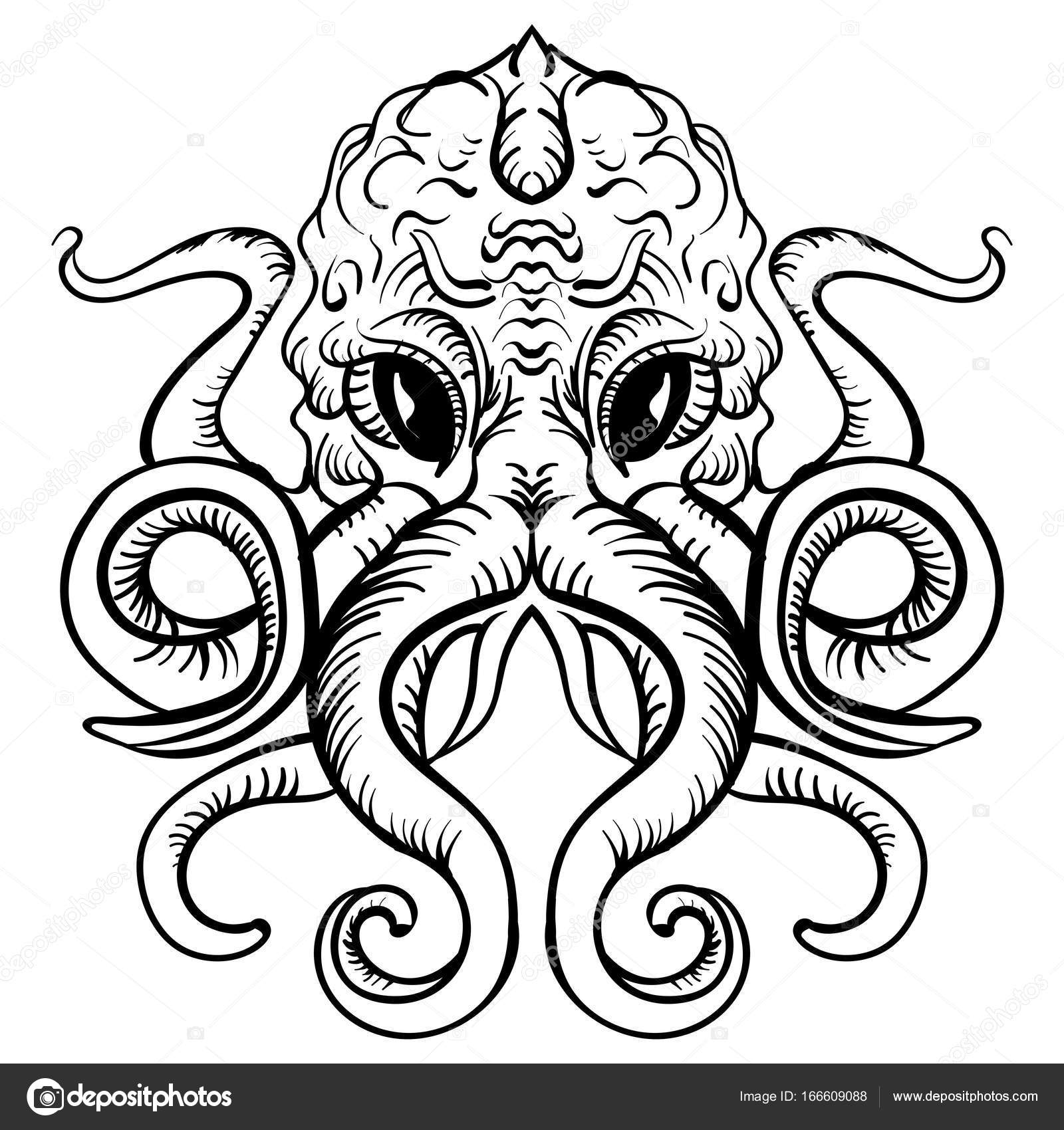 1600x1700 Octopus Ink Illustration Tattoo Sketch Octopus Stock Vector