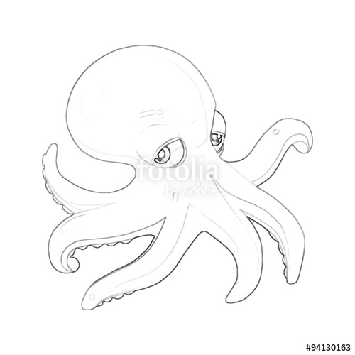 500x500 Illustration Coloring Book Series Octopus. Soft Thin Line. Print