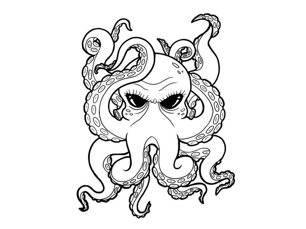 628x471 Outline Maori Octopus Tattoo Stencil