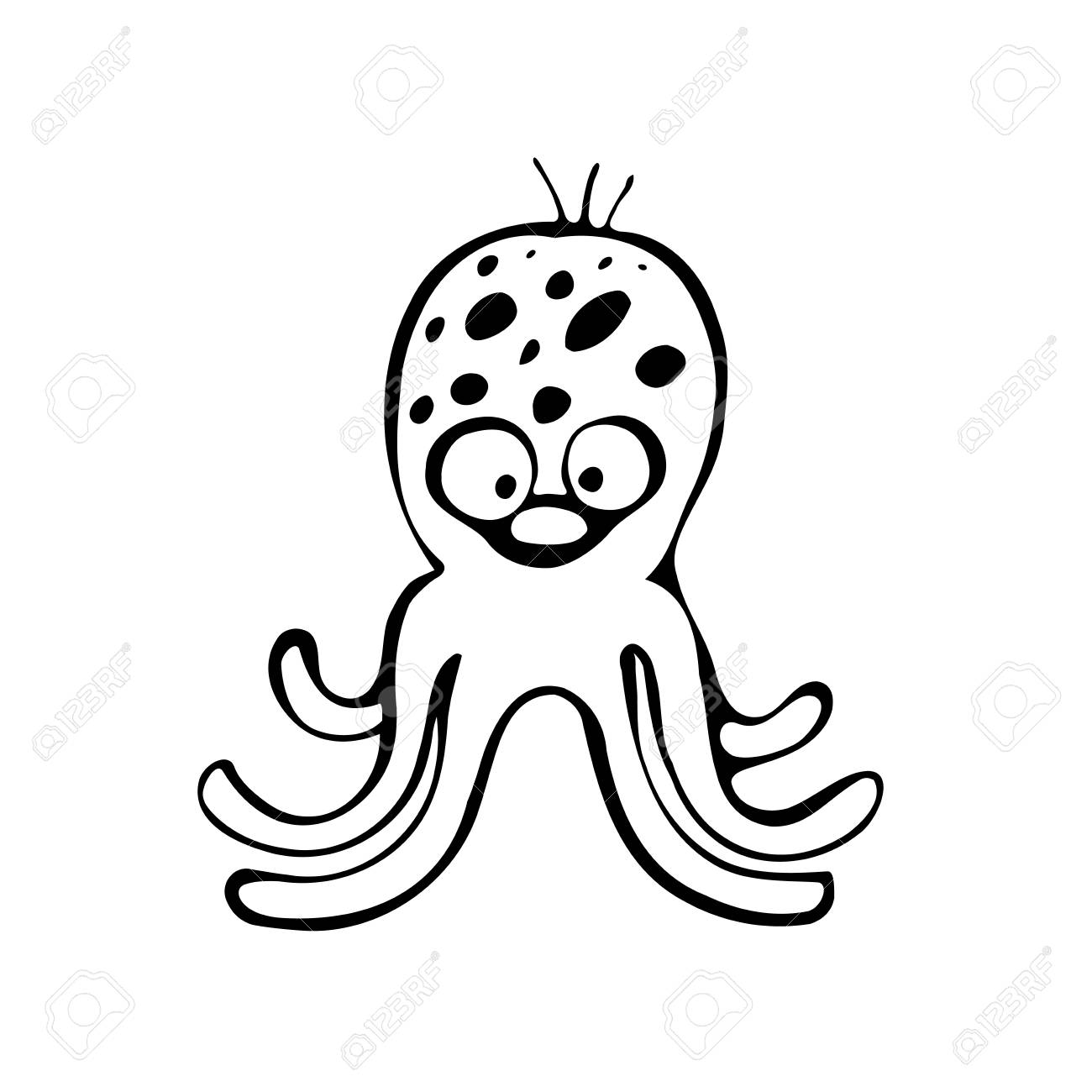 1300x1300 Funny Character Octopus. Vector Illustration In Style Of Pencil