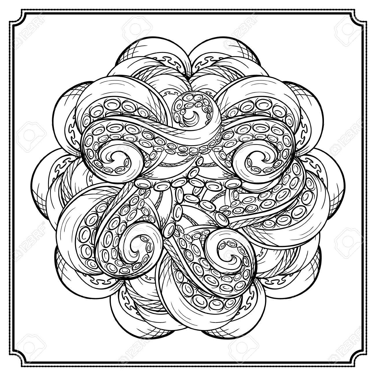 1300x1300 Black And White Octopus Tentacles Round Pattern Royalty Free