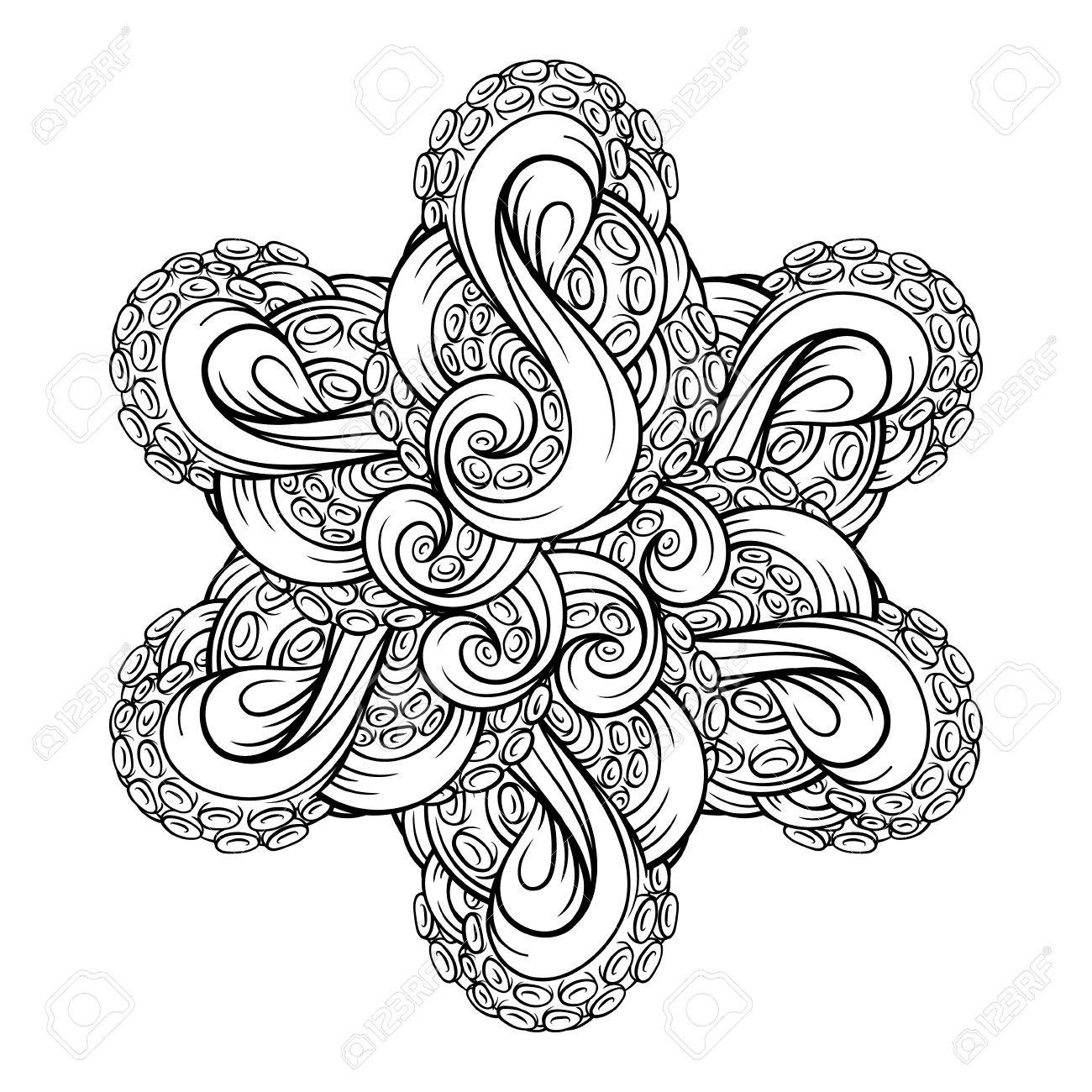 1300x1300 Black And White Octopus Tentacles Star Shape Pattern Royalty Free