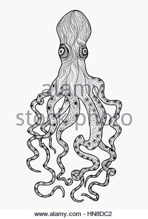 300x443 Cartoon Illustration Of Giant Monster Octopus Attacking Colorful