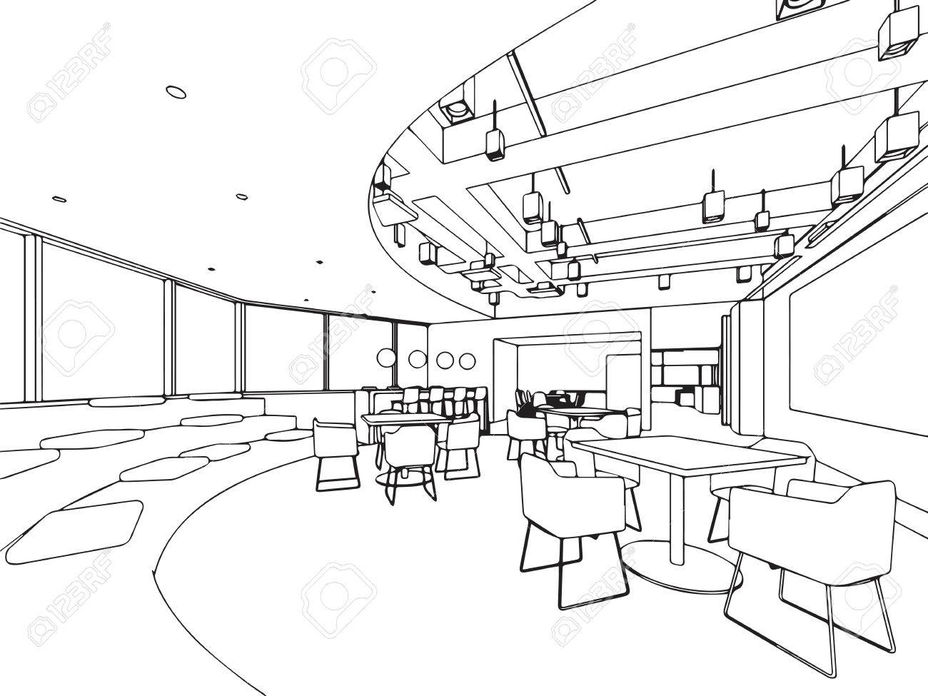 1300x975 Interior Outline Sketch Drawing Perspective Of A Space Office