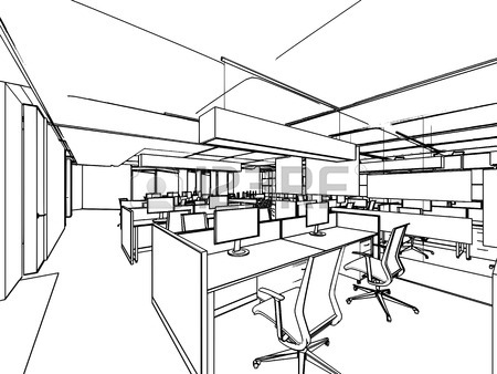 450x338 Outline Sketch Drawing Perspective Of A Interior Space Office