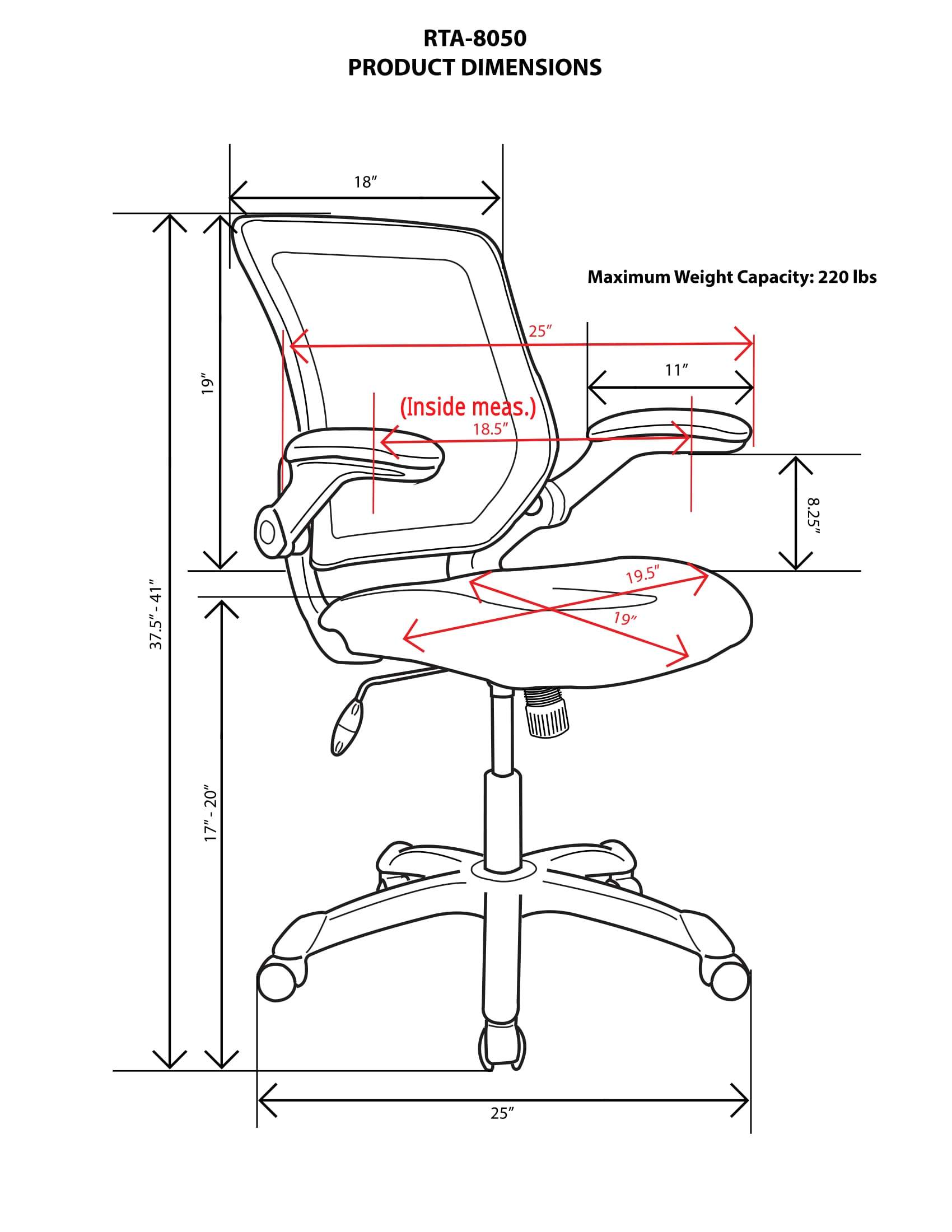 1700x2200 Mesh Task Office Chair With Flip Up Arms