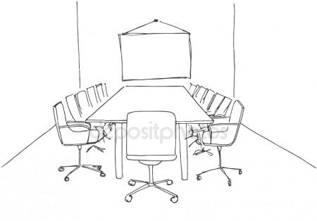 450x314 Conference Room In A Sketch Style. Hand Drawn Office Desk, Office