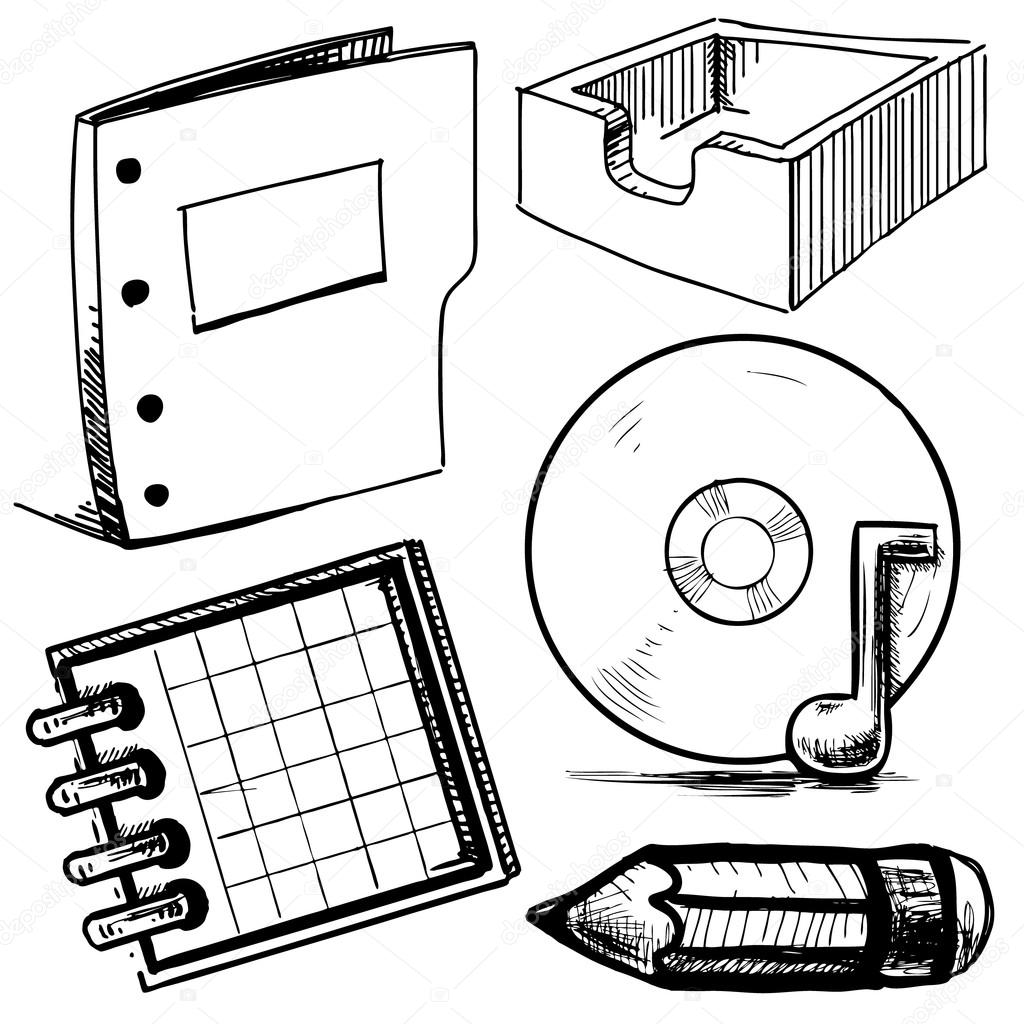 1024x1024 Office Stuff Set. Hand Drawing Sketch Vector Illustration Stock