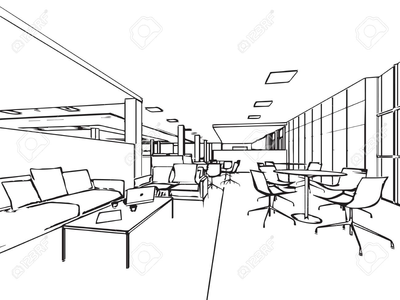 1300x975 Interior Outline Sketch Drawing Perspective Of A Space Office