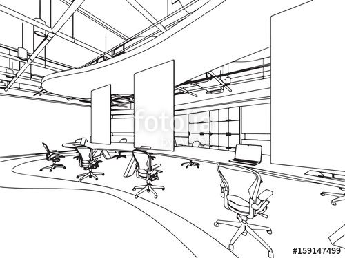 500x375 Interior Outline Sketch Drawing Perspective Office Stock Image