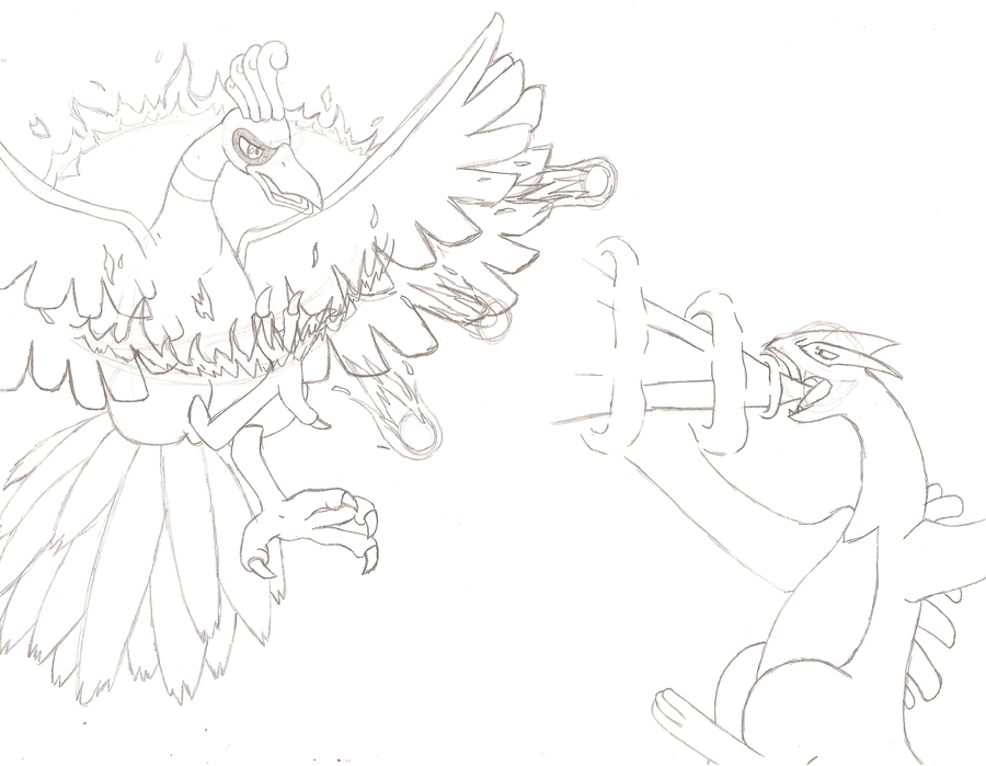 900x699 Lugia Vs Ho Oh Sketch By Pokemonbreeder1