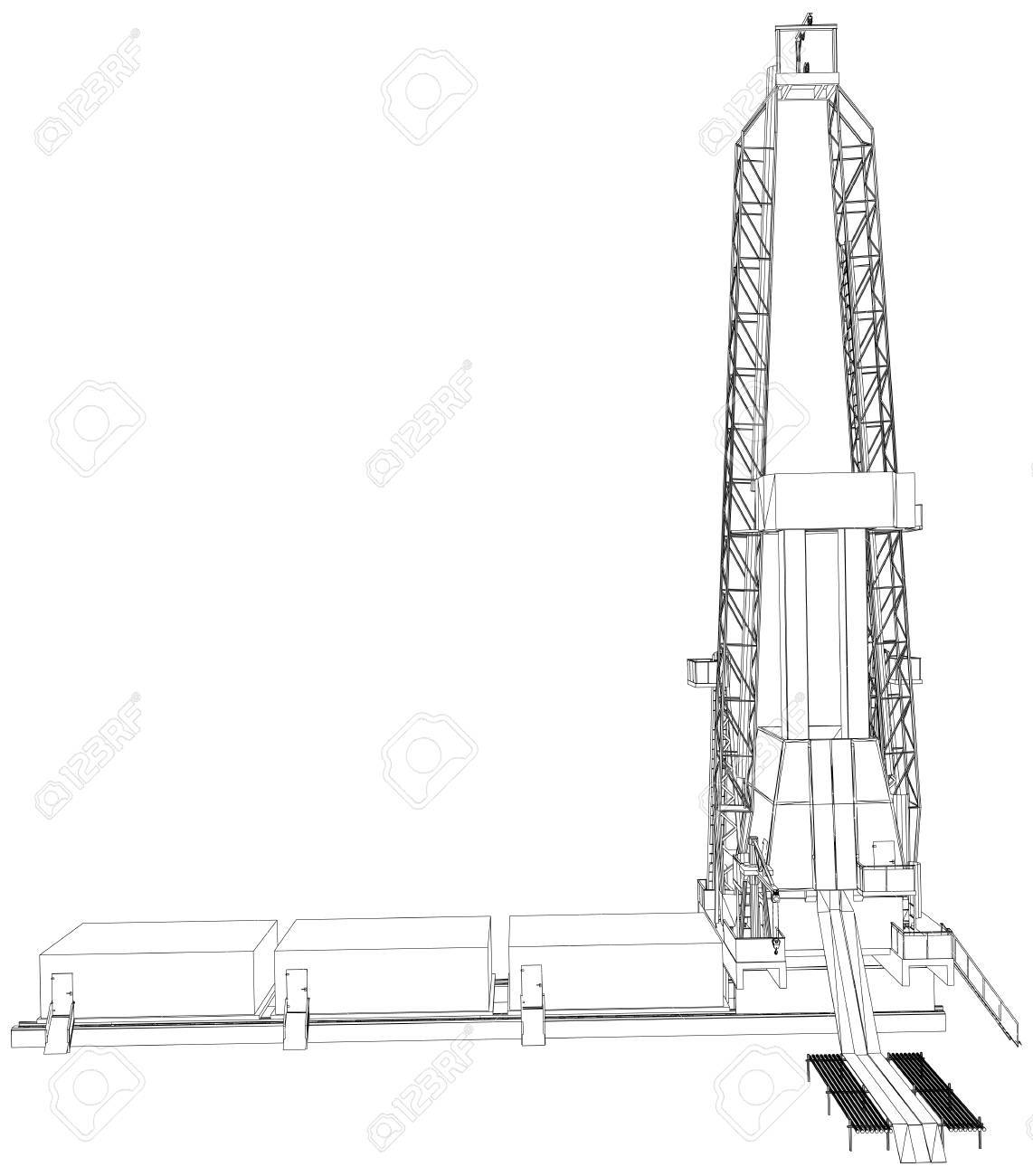 1142x1300 Oil Rig. Detailed Vector Illustration Isolated On White Background