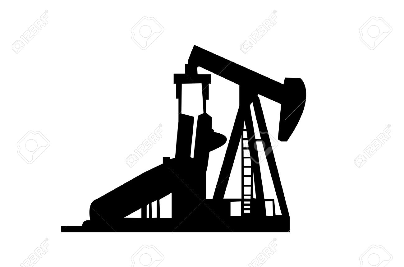 1300x859 Oil Well Silhouette Isolated On A White Background. Stock Photo
