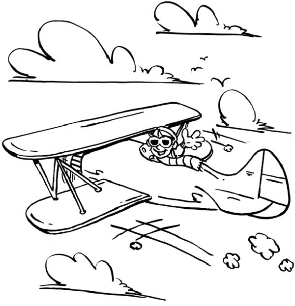 600x623 Happy Pilot In Old Airplane Coloring Page