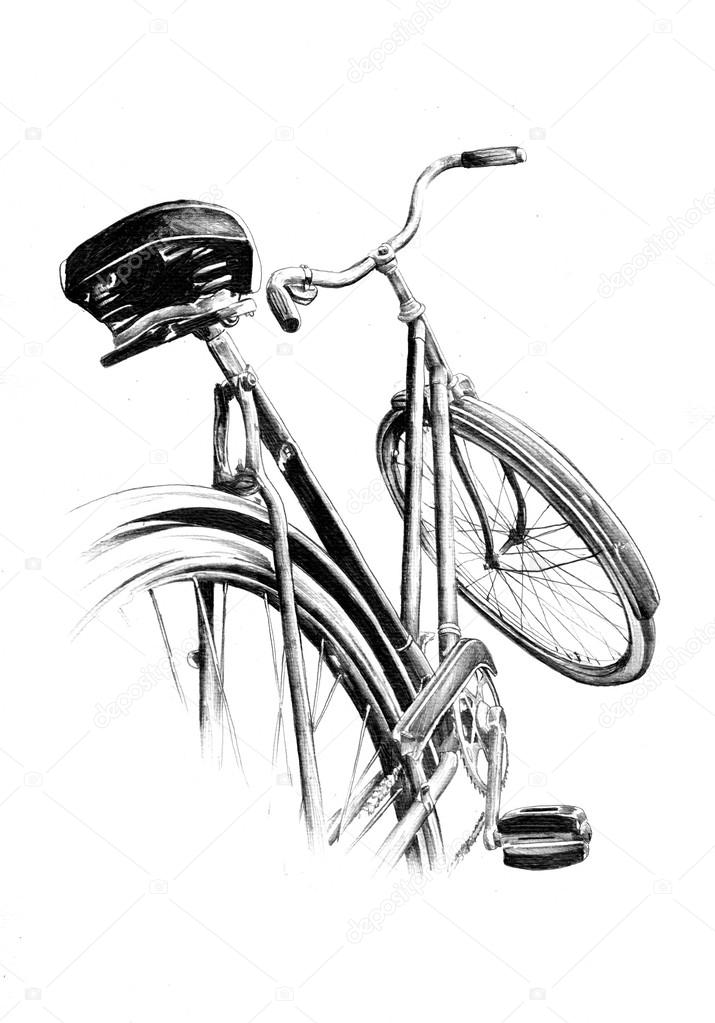 715x1023 Bicycle Retro Old Vintage Drawing Art Stock Photo Maxtor7777