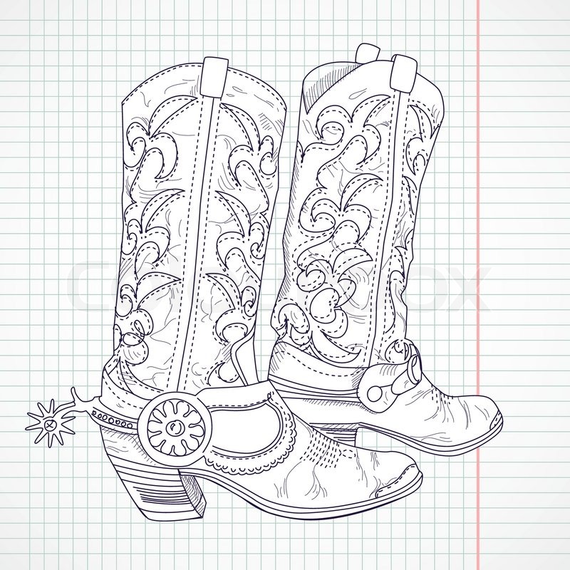 800x800 Hand Drawn Sketch Of A Cowboy Boots Stock Vector Colourbox