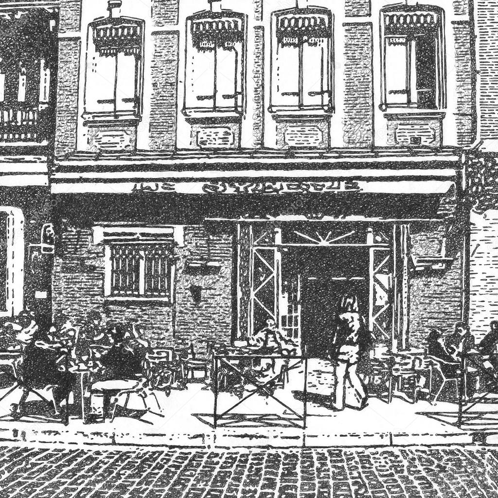 1024x1024 Artistic Drawing Of A French Street Cafe Stock Photo