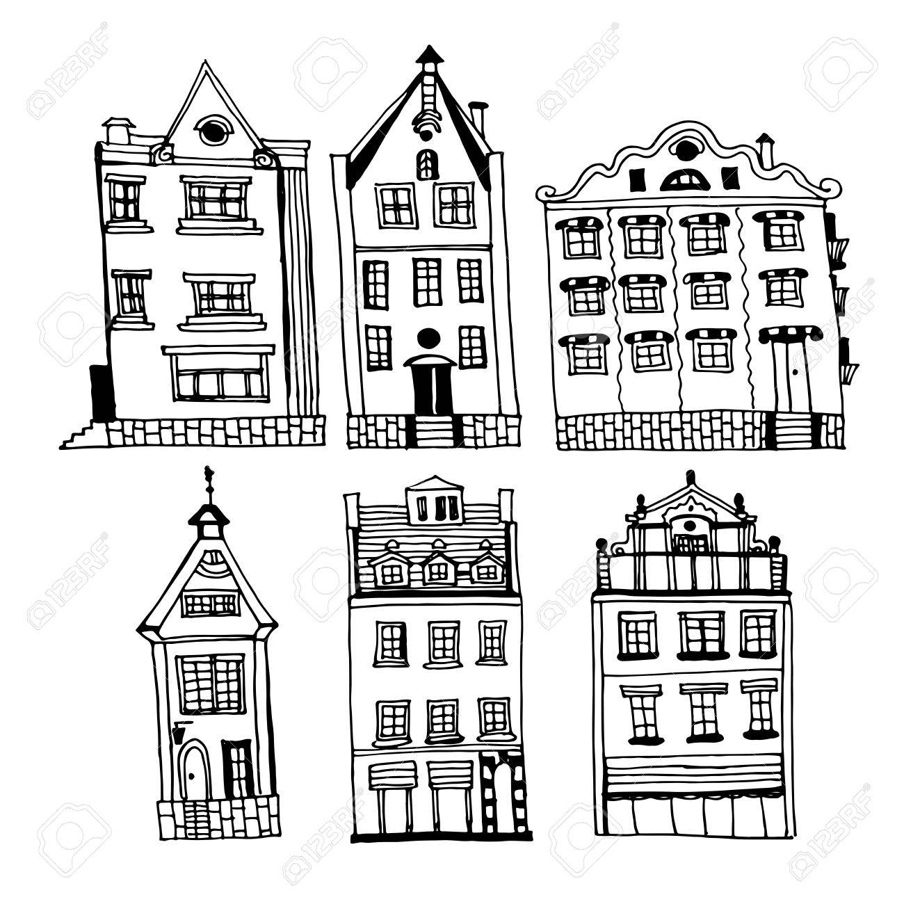 1300x1300 Drawing Of A Set Of Vintage Houses Of The Old City Of Riga, Sketch