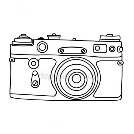 450x450 Hand Drawn Hipster Old Photo Camera. Vintage Camera Icon. Simple