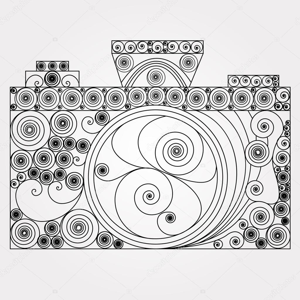 1024x1024 The Photo Camera In Quilling Style. Black And White Design Retro