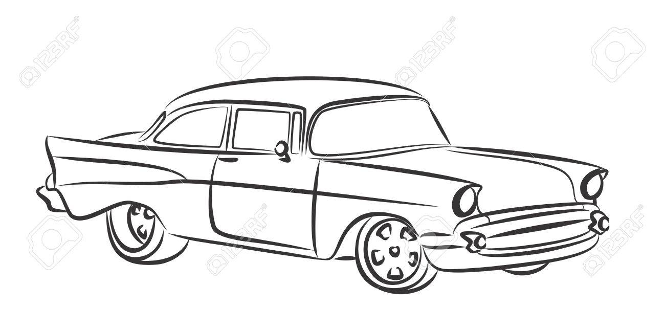 1300x643 Sketch Old Car. Royalty Free Cliparts, Vectors, And Stock