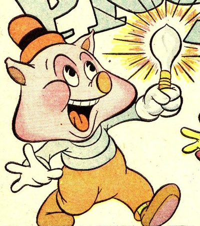 400x453 Cartoon Pig Animated Piggy Piggsy Comic Book Holding Light Bulb